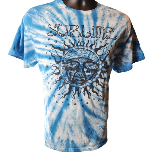Sublime T Shirt Blue Tie Dye Sun Face Graphic Mens Large Vintage Rock Band Tee - Picture 1 of 16